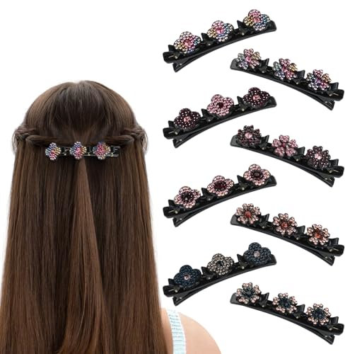 QMLING Lot de 8 barrettes à cheveux pour femme - Double couche avec strass scintillants - Élégantes pinces à cheveux tressées en strass pour femmes et filles