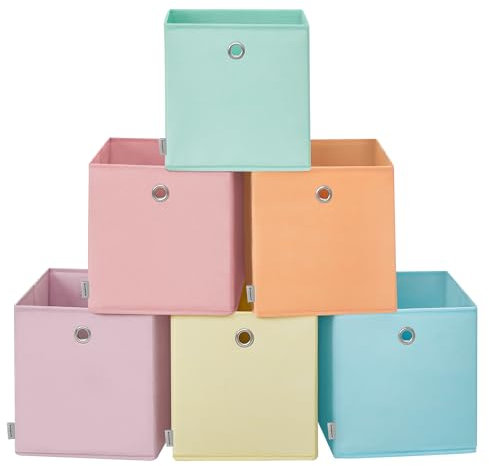 SONGMICS Storage Cubes, Set of 6 Collapsible Storage Boxes, 30 x 30 x 30 cm, Fit Cube Storage Unit, Rainbow Storage Bins, Colourful Fabric Bins for Bedroom, Living Room RFB230X01