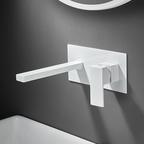 BiaoTeng Wasserhahn Bad Unterputz Wand Einhebelmischer Warm und Kalt Messing Waschbeckenarmatur Armatur Waschbecken Mischbatterie Weiß
