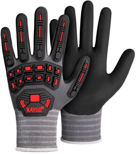 KAYGO Anti Impact Work Gloves with TPR Protection 3 Pairs, MicroFoam Nitrile Coated Grip, Impact Reducing Safety Gloves, Ideal for Automotive, Warehouse, Construction, DIY, KG18NT (Grey, XL)