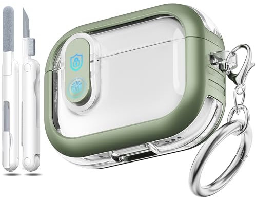 MHYALUDO para Airpods Pro 2.ª generación Funda con Cierre Seguro, Compatible con Airpods Pro Case 2.ª/1.ª generación, TPU Transparente Transparente de Grado Militar a Prueba de Golpes. Verde Militar