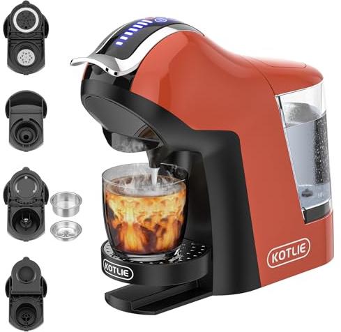 KOTLIE EM-308A Macchina da caffè 5 in 1, estrazione doppia per bevande calde e fredde, quattro temperature selezionabili e sette livelli di erogazione dell'acqua (ARANCIONE)