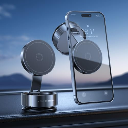 SAYHAY Vakuum Saugnapf Handyhalterung Auto für MagSafe Autohalterung, [20x N52 Magnet] HandyhalterungAuto Magnet für Auto Gym Dusche, KFZ Handyhalterung für iPhone 16 15 14 13 12 Pro Max Smartphone