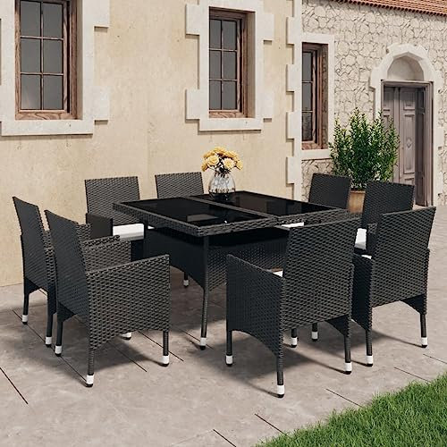 Fasba Gartenmöbel 9-TLG. Sitzgruppe Gartengarnitur Gartenset Sitzgarnitur Esstisch Gartentisch Gartensessel Sessel Poly Rattan Glas Schwarz/ 3058338