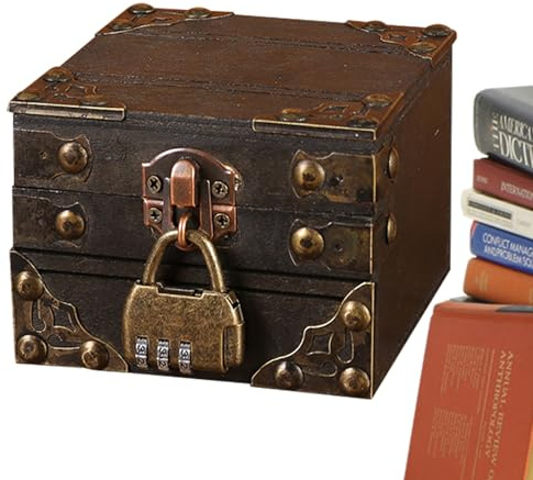 Mini tesoro cassa vintage piccola scatola di legno | Cassa del tesoro vintage | Mini portagioie in legno tesoro legno | Scatola di immagazzinaggio retrò in legno | STEMWOX per l'organizzatore