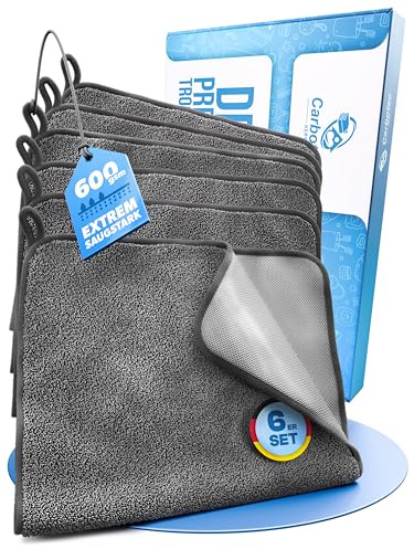 CARBOTEC® Mikrofasertücher 6er-Set – Trockentuch Dusche & Bad, streifenfreies Mikrofaser Handtuch für Duschkabine, Glas & Armaturen – Auto Trockentuch, Fensterputztuch & Poliertuch, Fast. Dry