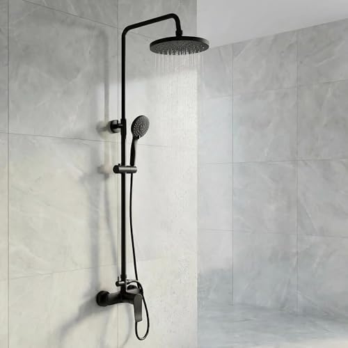 YOOZENA Duscharmatur Komplettset,Duschsystem mit Regendusche, 3 Strahlarten Duschkopf, Duscharmatur Schwarz，Regendusche mit armatur