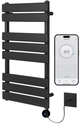 Richmond Black WiFi Electric Heated Towel Rail 500mm W x 800mm H | Smart WiFi Controlled, Flat Design, 7 Day Programming, App Compatibility, Wall Mounted
