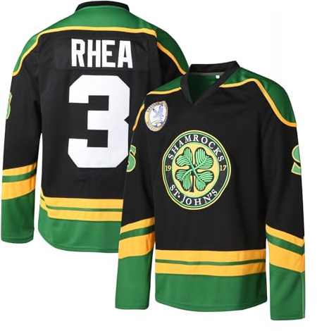 Men's Ross The Boss #3 Rhea Hockey Jersey St John's Shamrocks Ice Hockey Shirts with EMHL Patch Black 3XL