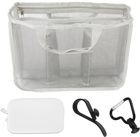 lasuroa Sac de Plage en Maille pour Accessoires de Sac Bogg, Organiseur Fourre-Tout Moyen avec Porte-Lunettes Poche pour Téléphone Mousqueton Voyage Piscine Plage (Gris)
