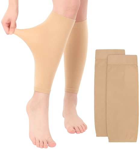 2 paia di calze compressione graduata donna (unisex), calzini gambaletti compressione graduata donna con punta aperta, protezione con compressione graduata di secondo grado 20-30 mmHg (color pelle).