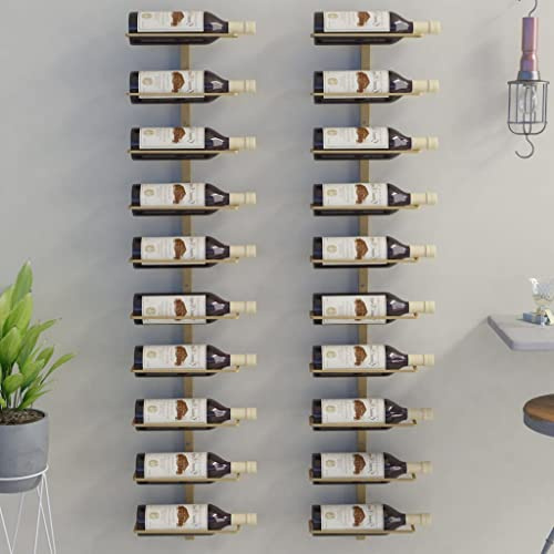 LLEZKBR Armoires et rangements, casiers à vin muraux pour 10 bouteilles, 2 pièces, métal doré