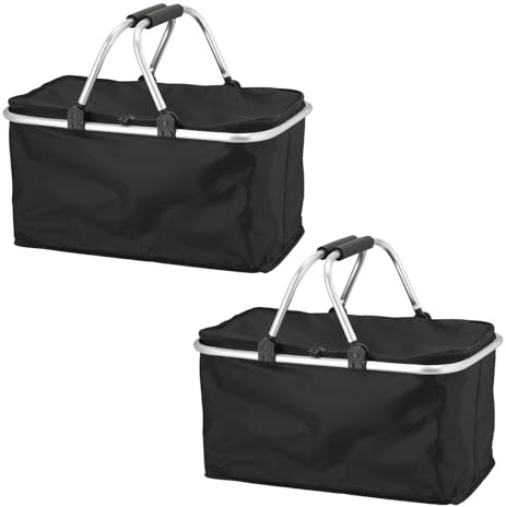 2X Thermo Einkaufskorb 30l Kühltasche Thermokorb Faltbar Einkaufstasche Faltkorb mit Kühlfunktion 46x23x27cm Isolierkorb Kühlkorb Schwarz