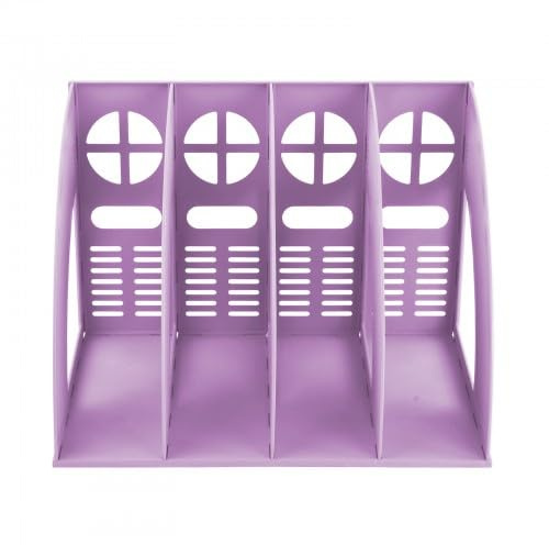 Classeur de Bureau Vertical, Rangement bureau Porte Document en Plastique, 4 Compartiments Porte-Revues Support Organiseur de Bureau, porte-Dossier pour Cahier Magazine Papier A4 Livre CD (Violet)