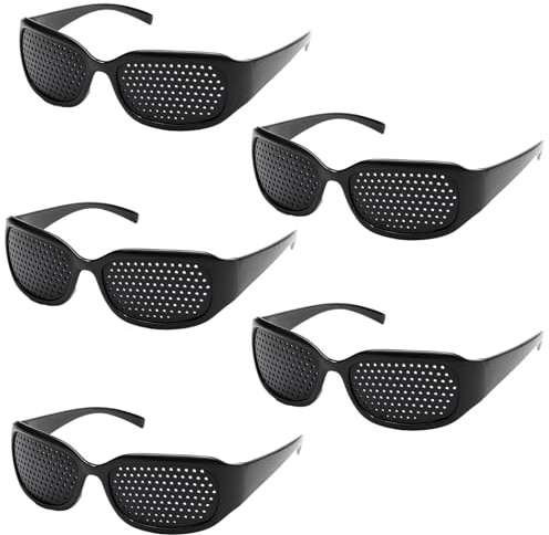 QhgPnt 5 Pairs Black Pinhole Glasses, Vision Correction Glasses for Eye Strain Relief and Focus Improvement, 14.2CM x 4.2CM x 12CM Pin Hole Glasses for Reading and Screen Time