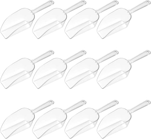 12 Stück Mehlschaufel Kunststoff, Futterschaufel und Popcorn Schaufel für Haushalt und Hobby, Kleine Schaufel für Präzises Dosieren von Kaffee, Tee und Bastelmaterialien, Transparentes