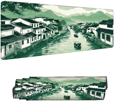 Mousepad Grün Mauspad XXL 1200 x 400 mm Verlängertes Groß Schreibtischauflage mit Rutschfester Gummibasis, mit Nähten an den Rändern Anti-Rutsch Gaming Mauspad Landschaft, Desk Deko Zubehör H-7693