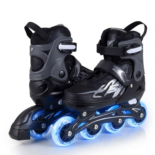 COSTWAY Rollschuhe Kinder, 4 Größen verstellbar, Inline Roller Skates für 9-14 Jahren, Inliner mit leuchtenden Rädern, Kinderrollschuhe drinnen & draußen für Jungen, Mädchen & Anfänger (38-41,Grau)