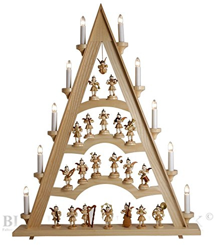 Handwerkskunst aus dem Erzgebirge - Schwibbogen Natur - Dekoration - 53cm x 66cm - Holz - LED - Indoor - 1 Schwebeengel - 3kg - 220-240V - Soft White - 3000K