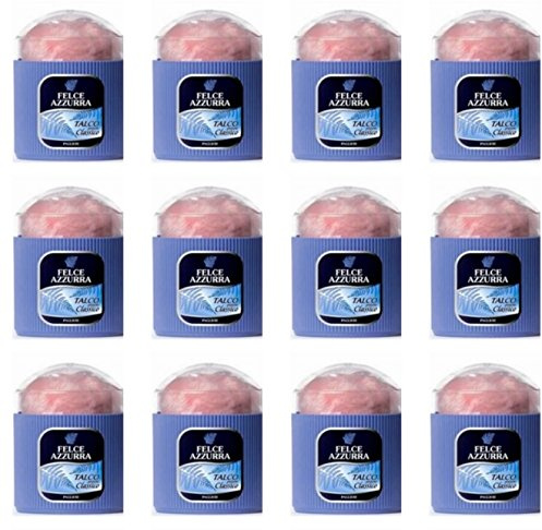 12 x Dosen mit Daunen Talkum Duft klassisch Felce Azzurra Babypuder