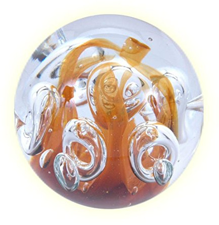 Traumkugel 94 (groß 9-10cm) Orange mit Blasen - Glaskugel, Briefbeschwerer