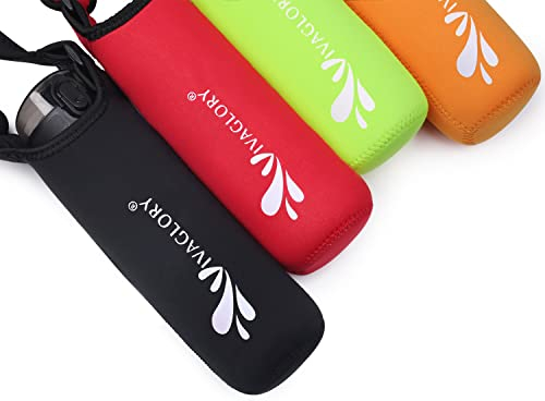 VIVAGLORY Neoprene Water Bottle Carrier, Water Bottle Holder for Walking & Running, Carrier with Adjustable Shoulder Strap, Crossbody & Over The Shoulder, S, Black