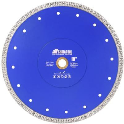 SHDIATOOL Diamond Cutting Disc 250mm / 10 Inch X Mesh Turbo Saw Blade for Tile Marble Ceramic Porcelain