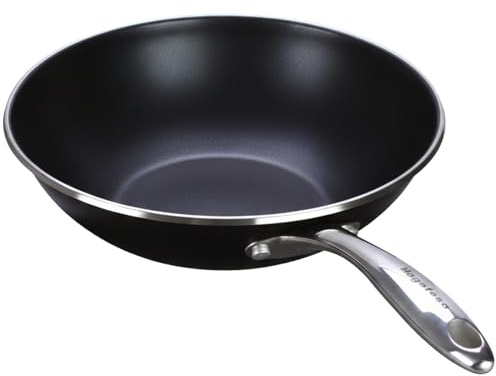 MAGEFESA Prisma - Wok Negro 28cm, Acero Inoxidable 18/10, Para Todo Tipo de Cocinas, Inducción, Horno, Antiadherente Triple Capa, Libre de PFOA/PTFE