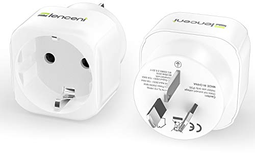LENCENT 2X Reiseadapter Netzadapter Stecker Typ I Euro Schuko Adapter für Australien China Argentinien Neuseeland Fidschi Brasilien Steckdose Weiß