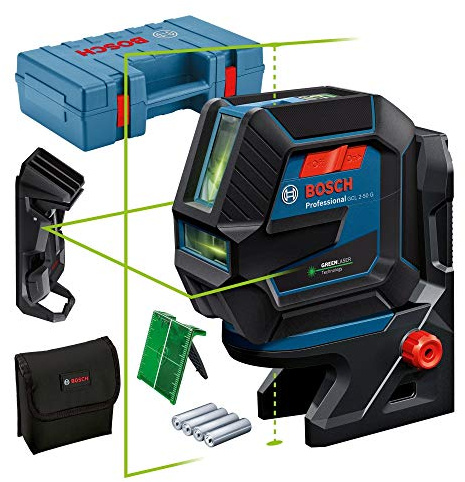 Bosch Professional Kombilaser GCL 2-50 G (grön laser, interiör, RM 10-fäste, takfäste, synligt arbetsområde: upp till 15 m, 4x AA batterier, i kartong)