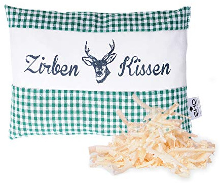 SHD Zirbenkissen Dekokissen mit Zirbenholz Alpen 100% Baumwollekariert, Decorative, natürlich duftend, Hirschprint Vichy Geschenk Frauen (Grün Kariert, 19 x 26 cm)