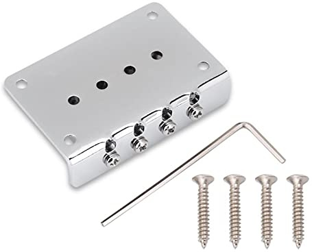 Parti di Ricambio a Ponte Fisso a 4 Corde pratiche per cigarbox Chitarre elettriche Basso Ukulele per l'aggiornamento della Chitarra(Silver)