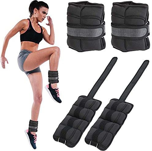 BAKAJI Set med 2 vikter för ankel- och handledsvikter 1,25 kg aerobic gym träning fitness neopren tyg muskelförstärkning med justerbart spänne och remstängning totalvikt 2,5 kg