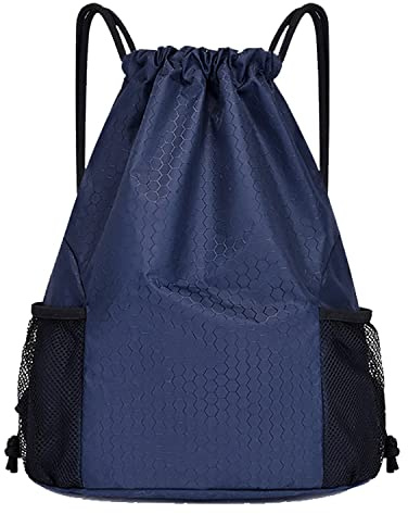 Gsogcax Drawstring Gym Bags, 20L Waterproof Drawstring Bag, PE Sack Drawstring Bag for School Girls Boys Backpack, Swimming Shopping Yoga School Beach Football, Dark Blue