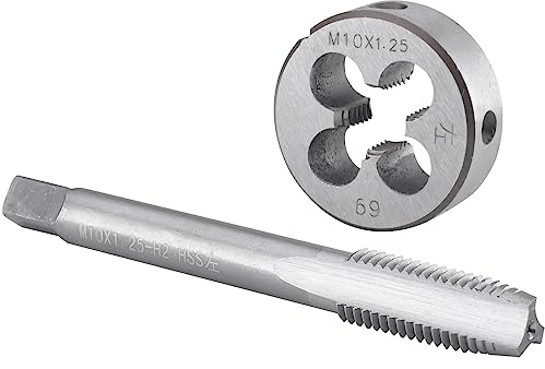 Burkit M10 x 1,25 Gewindeschneider-Set für Linkshänder | M10 x 1,25 Linksgewindebohrer und runde Schneideisen zum Schneiden oder Reparieren von Gewinden auf Metall.