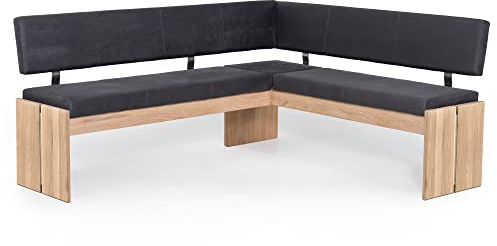 moebel-eins SIRION Eckbank mit Truhe aus Eiche, Material Massivholz/Bezug Mikrofaser, 167 x 147 cm, dunkelgrau