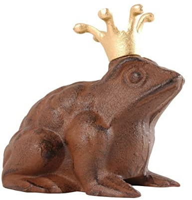 windschief-living Süßer Froschkönig mit Krone S, Dekofigur Rostbraun, Gusseisen schwere Qualität