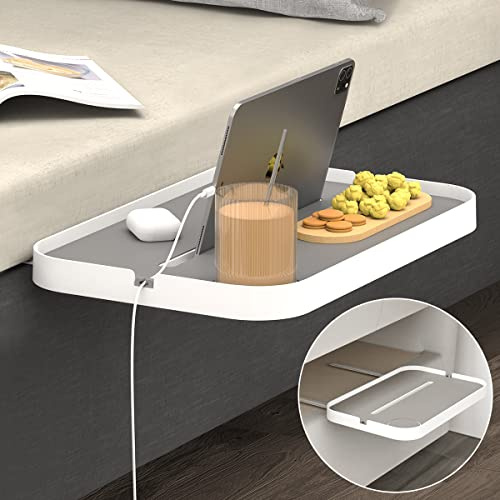 KIWIFOTOS Bedside Shelf for Bed, Bed Shelf Inserted Into Mattress, Bed Side Table Tray Organiser, Bed Frame Clamp Shelf with Cup Holder, Cable Organizer, For iPad Slot,For Over 15cm Thick Mattresses