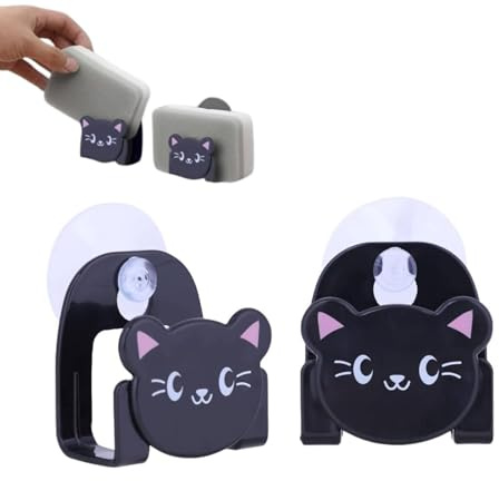 Küche Schwamm Halter, 2Pcs 6 * 6,5 cm Schwamm Caddy Nette Katze Form Wasserhahn Schwamm Halter Kein Bohren Saugnapf Organizer Korb Waschbecken Seife Halter für Schwämme Seifen Pinsel