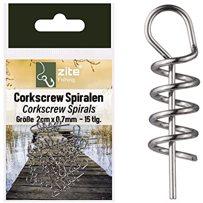Zite Fishing Cork-Screw Spiralen 15 Stück - Hochwertige Softbait-Spiralen im Sortiment 2cm x 0,7mm - Ideal für Gummifisch-Angeln