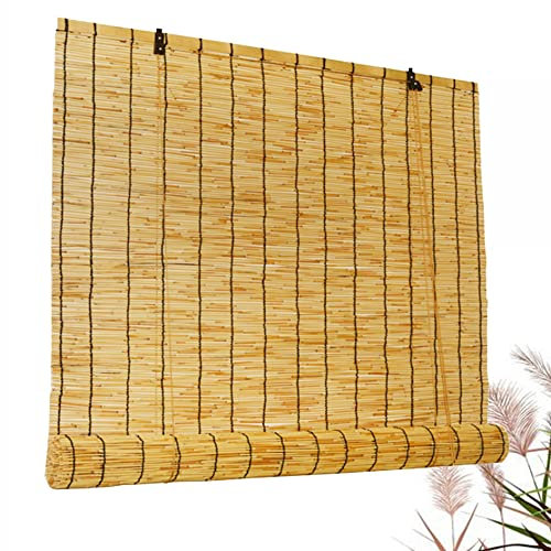 Bambusrollo Outdoor Wetterfest,Schilf Vorhang Aussenbereich,50-140cm Breit Raffrollo,Sichtschutz Sonnenschutz Bambus Rollo Jalousine Fenster,Jalousie Bambusvorhang,für Außen Innen Tür,mit Lifter (Siz