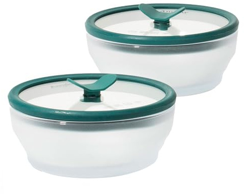 Anyday Cookware Kunststofffreies Mikrowellenschüssel-Set, inklusive 2 mikrowellenfesten kleinen Glasbehältern mit Deckel zum Dämpfen, Braten, Servieren & Aufbewahren von Lebensmitteln, 14 x 6,3 cm,