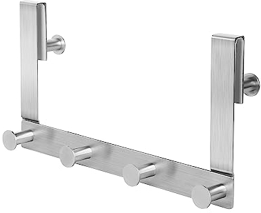 JSVER Crochet Douche Avec 6 Crochets, Mural Acier Inoxydable, Porte Serviette Sans Perçage, Patère Salle de Bains Pour Verre 10-12mm d'Épaisseur, Mousse Protection