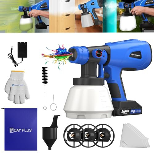 Farbspritzpistole Elektrisch 21V, Akku Farbsprühsystem Mit 3 Muster und 4 Düsen, 1000ML Farbsprühgerät, HVLP Lackierpistole Elektrisch von Wänden, Decken, Möbeln, Gartenzäunen