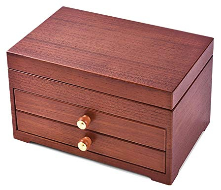 BONOOL Schmuckschatulle, Holzvitrine, drei Etagen, hohe Kapazität, mit Spiegel, Samt, vielseitige Aufbewahrungsbox für Ring, Halskette, Armband, Schmuckschatulle für Damen