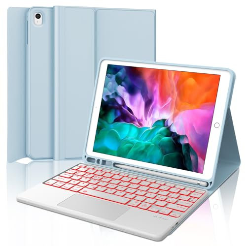 WINCHKING Teclado para iPad 9 Generación Touchpad, funda con teclado para iPad 9 10.2, funda Bluetooth magnética retroiluminada Keyboard para iPad 9/8/7 Generación 10.2 / Air 3, azul