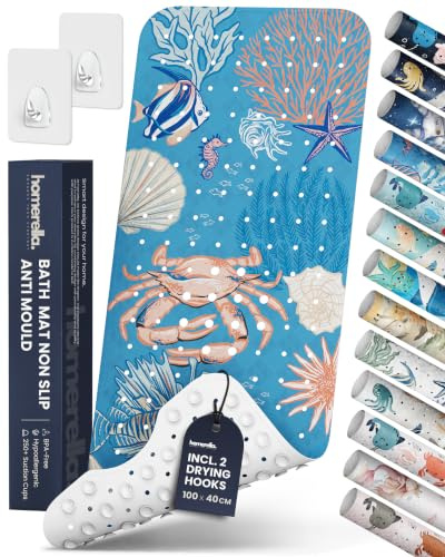 homerella® Badewannenmatte rutschfest 100x40cm, INKL. Haken, rutschfeste Badematte BPA frei, Duschmatte rutschfest, Antirutschmatte Badewanne Baby, Rutschmatte Badewanne Kinder, schimmelresistent