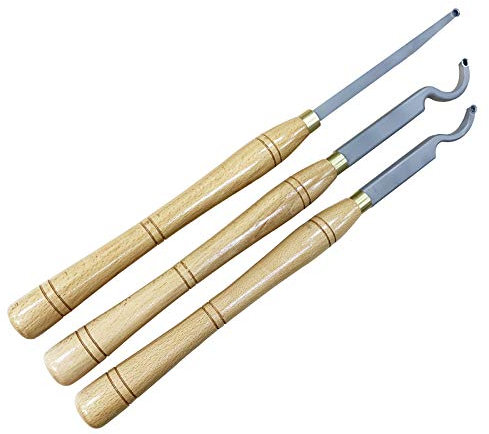 BomDog Cincel de Torno, Herramientas de Torneado de Madera para Torno, Juego de 3 Piezas, Herramienta de Acabado de Torno de Torneado de Madera con Cuello de Cisne Hueco, Herramientas de Torno de Ca