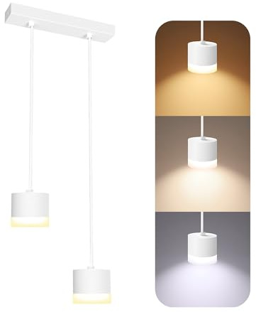 SSC-LUXon VORA Hängeleuchte 2-flammig weiß GX53 3 Lichtfarben Leuchtring | Zweiflammige Pendellampe mit Leuchtring - warmweiß, neutralweiß & kaltweiß, höhenverstellbar für Esstisch & Küche, inkl. LED