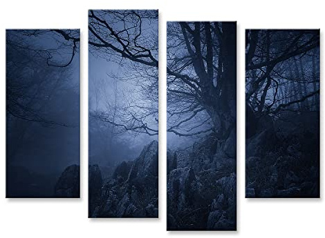 islandburner Tableau sur toile Paysage d'horreur Forêt sombre Arbre effrayant Images murales Poster